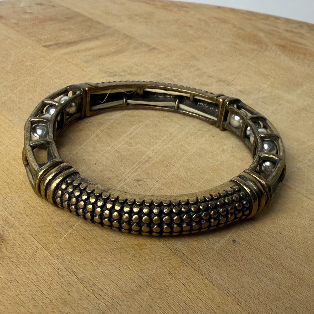 VTG Gold Tone Brutalist Bangle Dome Stud Rolling‎ Ball Cage Bracelet Industrial
